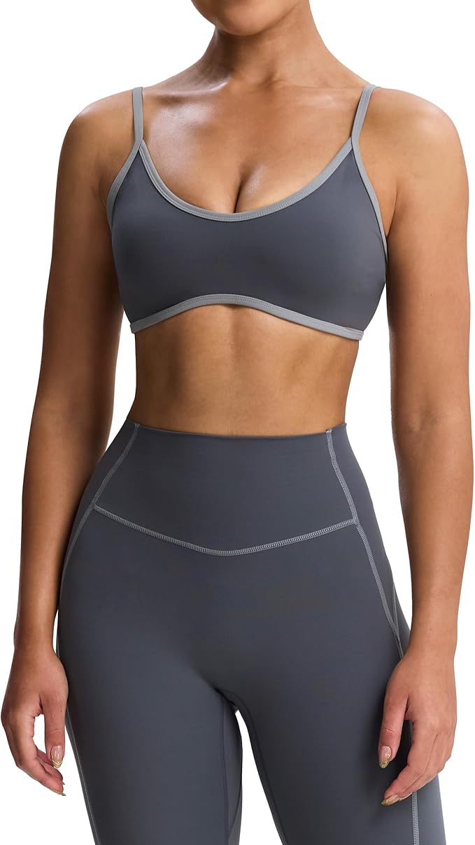 Aoxjox Women's Color Block Workout Sports Bras Fitness Lexi Lined Strappy Bra Athletic Yoga Crop Tank