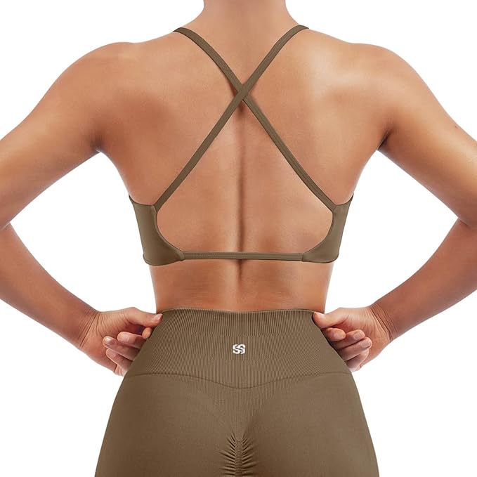 SUUKSESS Women 2 Piece Open Back Strappy Sports Bra Pack Twist V Neck Workout Crops