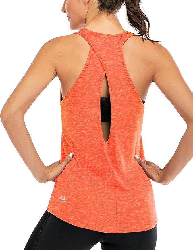ICTIVE Womens Cross Backless Workout Tops for Women Racerback Tank Tops Open Back Running Muscle Tank Yoga Shirts