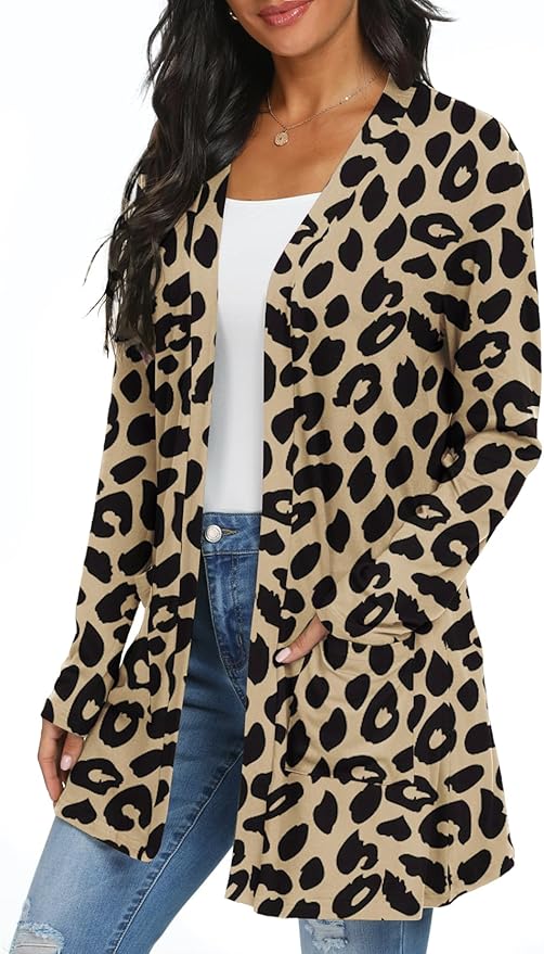 Womens Casual Lightweight with Pocketes Long Sleeve Open Front Cardigan