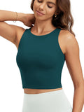 ODODOS Double Layer High Neck Crop Tank for Women Cloud Feeling Sleeveless Casual Yoga Cropped Tops