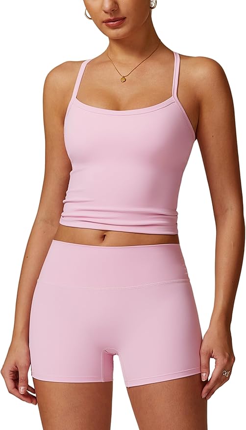 IMEKIS Women's Workout Sets 2 Piece Yoga Outfit High Waisted Biker Shorts Leggings Sports Bra Gym Fitness Clothes Tracksuit