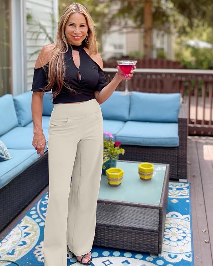 Promover Wide Leg Pants Woman Yoga Pants with Pockets Stretch Loose Casual Lounge Sweatpants Petite/Regular/Tall