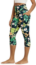 ODODOS Women's High Waisted Yoga Capris with Pockets, Tummy Control Non See Through Workout Athletic Running Capri Leggings