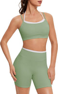 OMKAGI Workout Sets for Women Cute Doubel Layer Open Back Sports Bras Gym Shorts Outfits