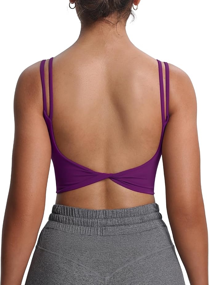 Aoxjox Women's Workout Sports Bras Fitness Yoga Crop Tank Metamorph Twist Back Cami