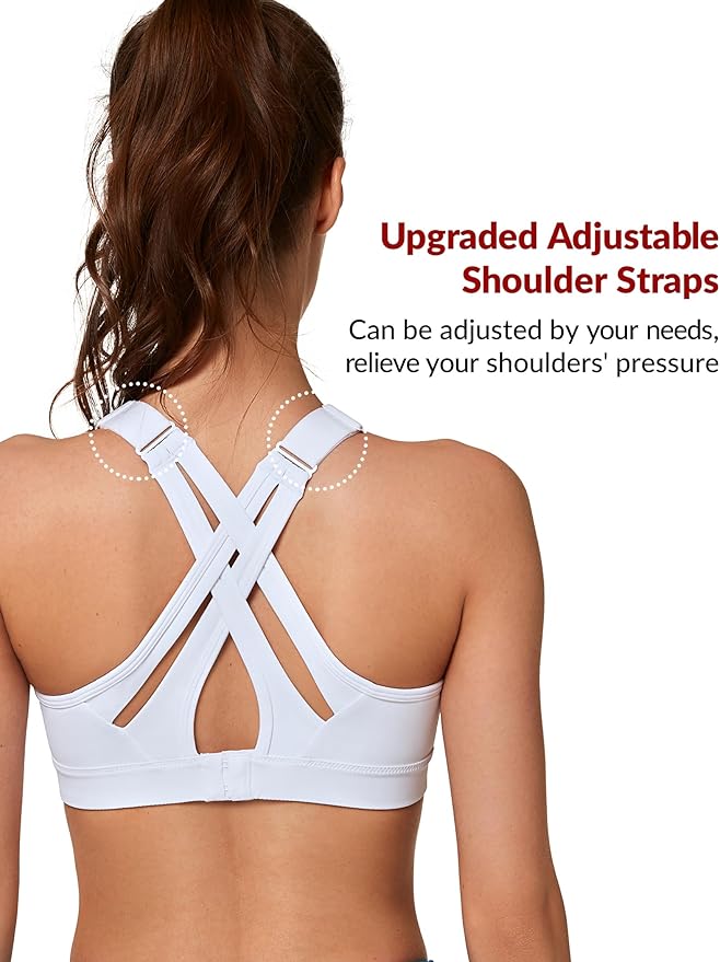 Yvette Sports Bra High Impact Adjustable Criss Cross Back, Full Support for Large Bust No Bounce