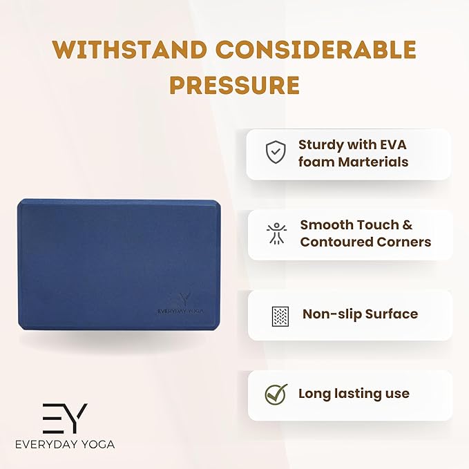 Everyday Yoga Premium Foam Block - Non-Slip High-Density Yoga Block for Balance, Stability & Stretching, EVA Foam Support, Multi Colors (Single Block)