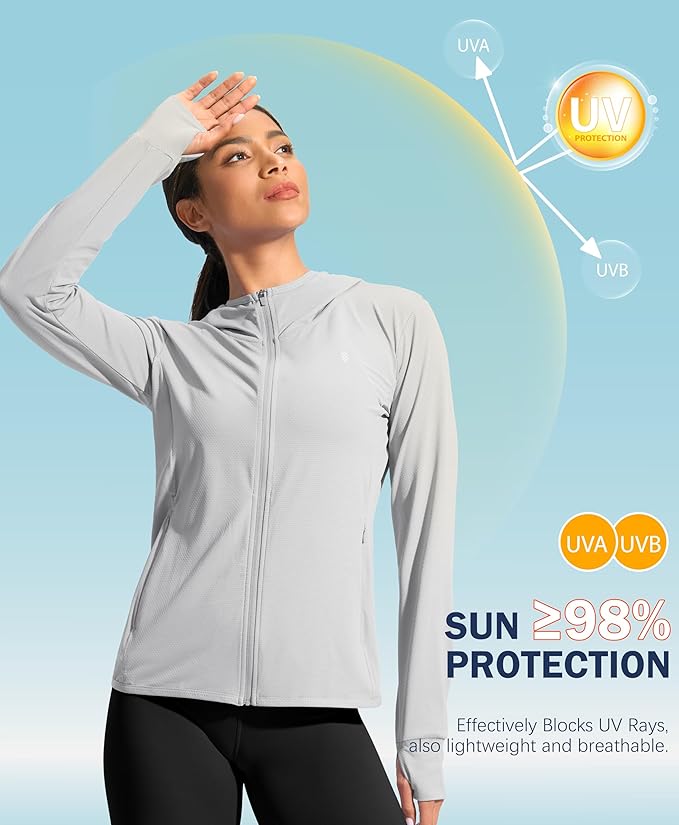 Soothfeel Women's UPF 50+ Sun Protection Hoodie Jacket Lightweight Long Sleeve Sun Shirt for Women with Pocket Hiking Outdoor