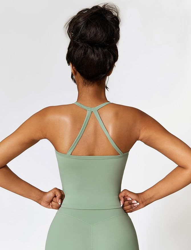 QBGJTD Womens Longline Sports Bras Cross Back Active Gym Yoga Padded Workout Crop Tank Top with Built in Bra