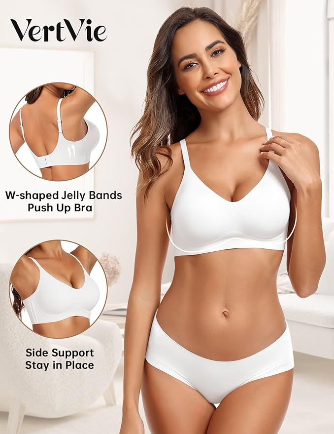 Vertvie Womens Seamless Jelly Bras No Underwire Comfort Push Up Bras Buttery Soft Wireless Bralette Full Coverage Sports Bra