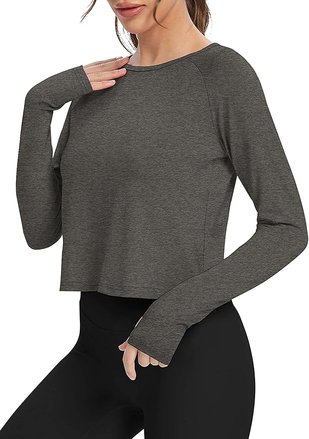 Bestisun Long Sleeve Athletic Workout Shirts Sports Yoga Gym Crop Tops for Women
