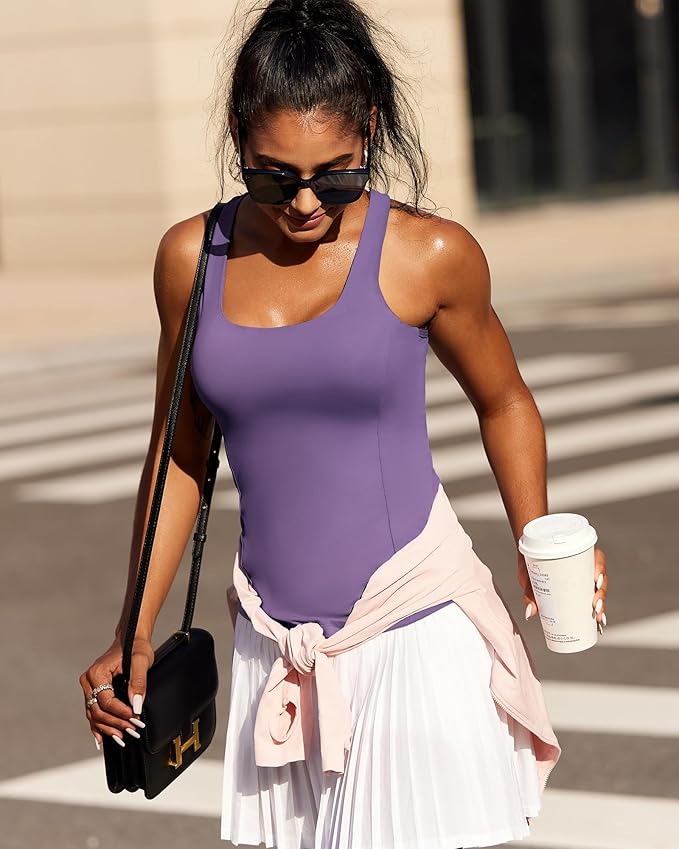 RUNNING GIRL Workout Tank Tops with Built in Bras for Women,Compression Shirt Strappy Back Athletic Yoga Tops