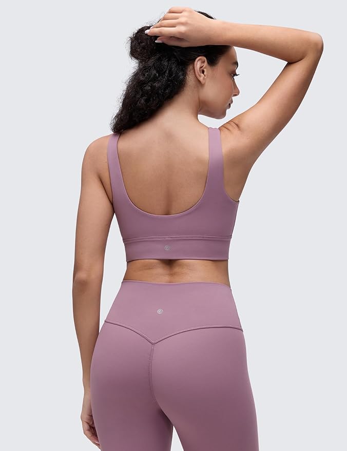 CRZ YOGA Butterluxe U Back Longline Sports Bras for Women - Scoop Neck Padded Yoga Workout Crop Top with Built in Pads