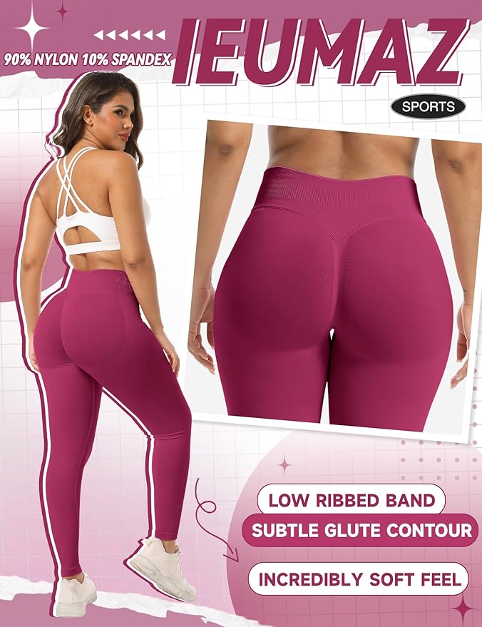 Ieumaz Scrunch Butt Lifting Leggings for Women Gym Seamless Workout Leggings Mid Low Waist Tummy Control Yoga Pants