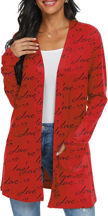 Womens Casual Lightweight with Pocketes Long Sleeve Open Front Cardigan