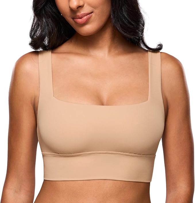 INLYRIC Women's Inbarely Outwear Longline Square Neck Bralette Supportive Unlined No Underwire Yoga Sports Bra