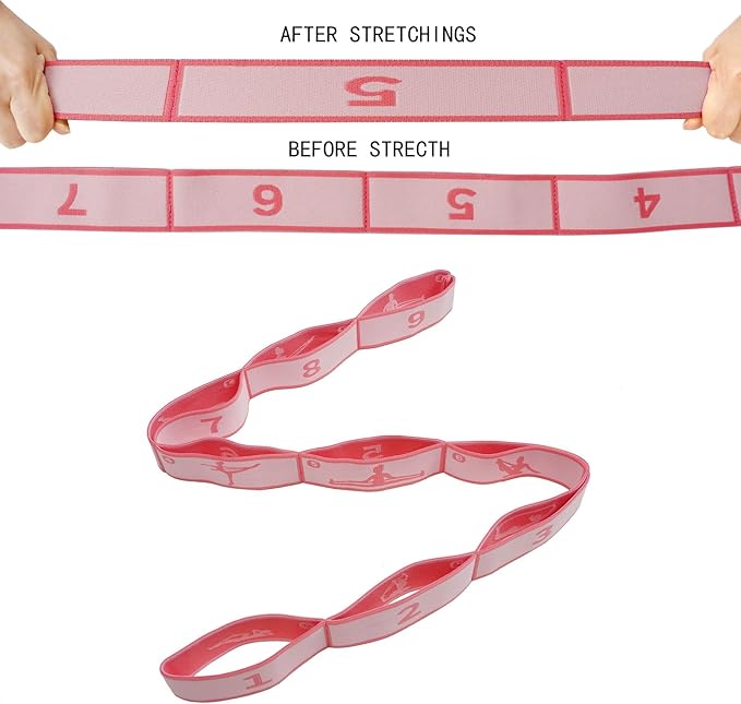 9 Loops Elastic Yoga Strap - Adjustable Stretching Band for Physical Therapy, Dance, Pilates & Gymnastics, Multi-Loop Exercise Band for Flexibility, Home Workout