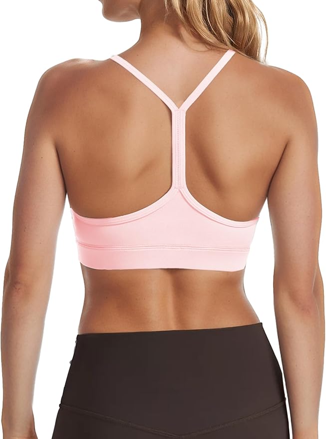 Buauty 2 Packs Y Back Sports Bra for Women, Low Impact Padded Racerback Spaghetti Strap Bras, Workout Yoga Tops
