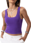 Danysu Women Rib Tank Top Padded Workout Top Square Neck Crop Tank Fitted Basic Cami Tops