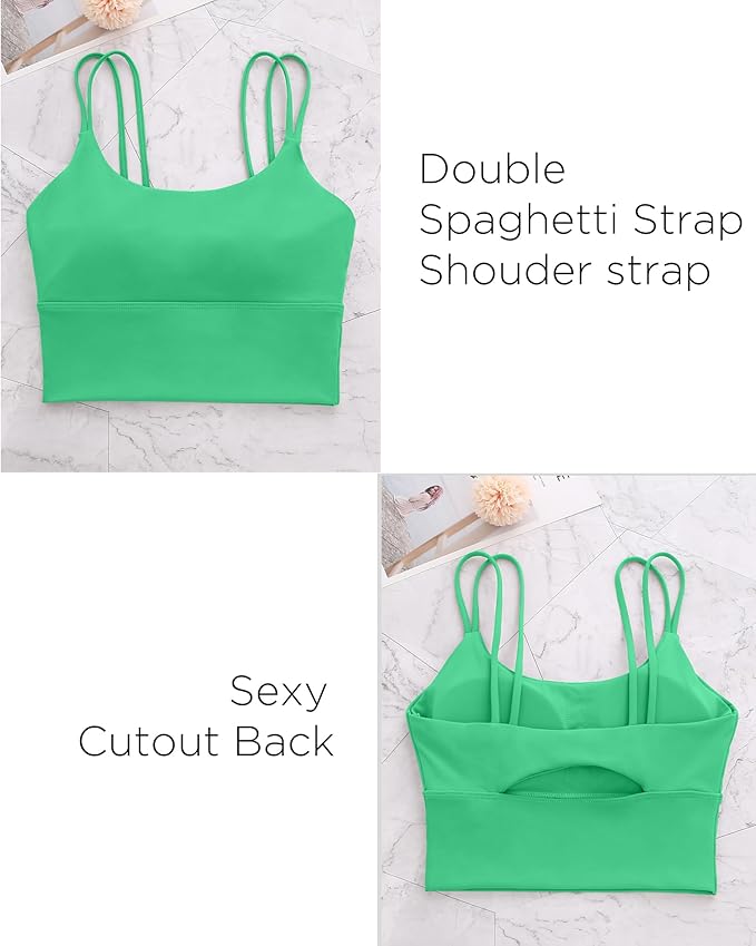 Everrysea Sports Bras for Women High Support Longline Workout Tank Tops Built in Bra Strappy Yoga Padded Crop Top