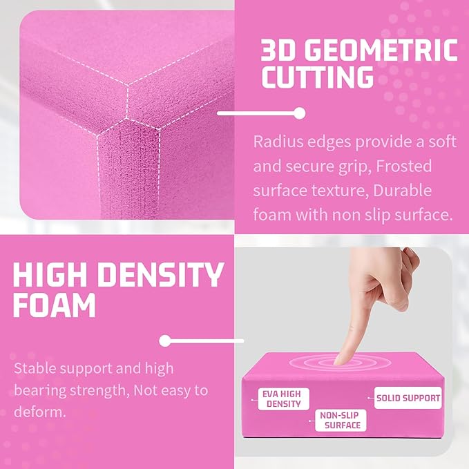 2 Pack 3"x6"x9" EVA Foam Yoga Block Supportive Latex-Free, Non-Slip Exercise Blocks for Pilates, Meditation, Balance, Stretching and Deep Poses
