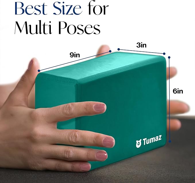 Tumaz Non-Slip Yoga Blocks 2-Pack - High Density/Lightweight EVA Foam & Natural Cork for Stability, Premium Set with E-Book Included