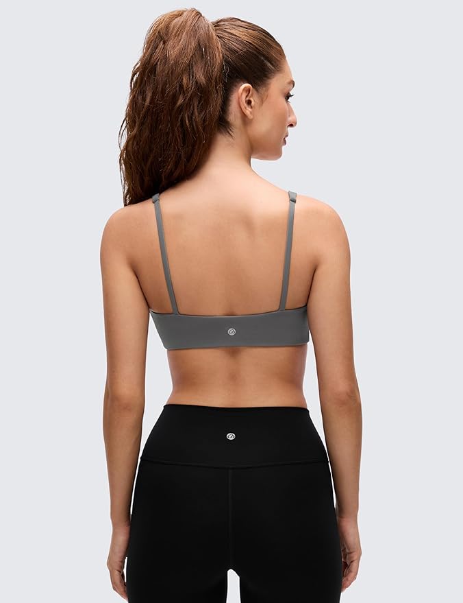 CRZ YOGA Butterluxe Square Neck Spaghetti Strap Sports Bras for Women - Low Coverage Yoga Wireless Padded Cami Crop Top