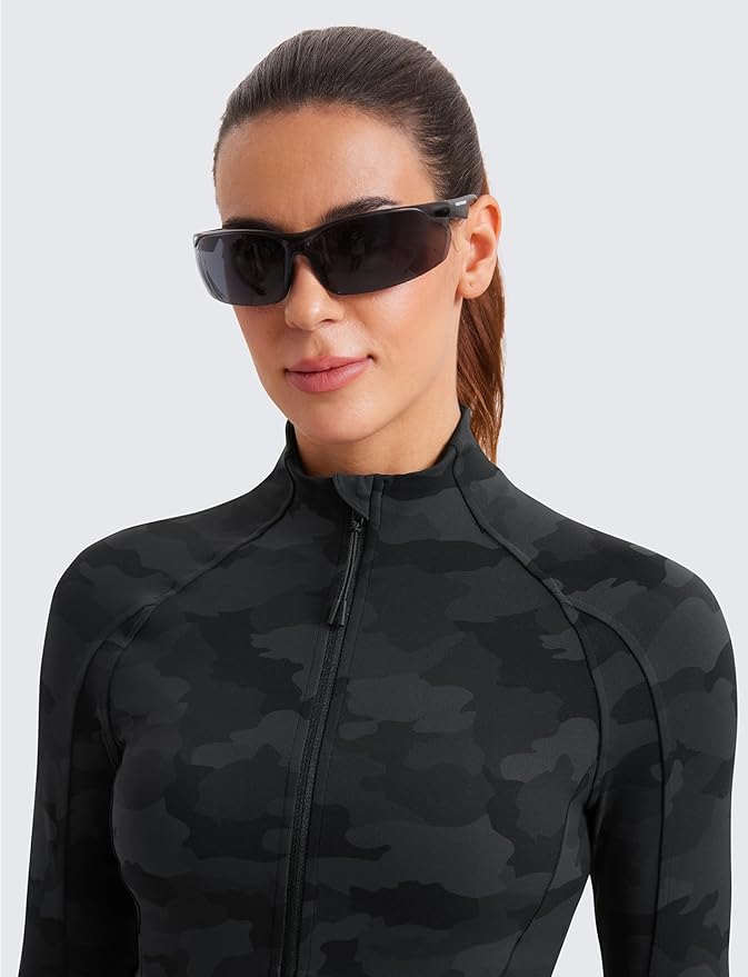 CRZ YOGA Butterluxe Waist Length Jackets for Women - Full Zip Athletic Track Tops with Thumb Holes Pockets