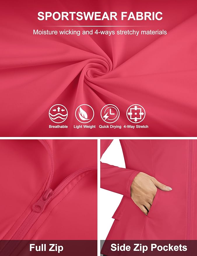 LURANEE Women's Golf Athletic Jackets with Pleated Tennis Skirt Hem Lightweight Full Zip Long Sleeve Shirts with Pockets