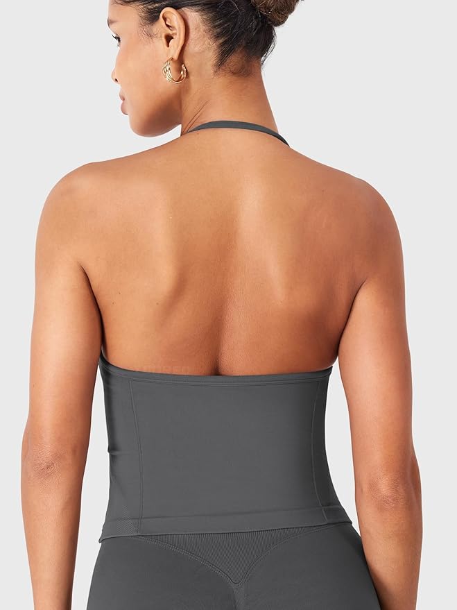 YEOREO SoftHue Impact Longline Strappy Top Women's Halter Workout Tank Tops Backless Gym Longline with Adjustable Strap