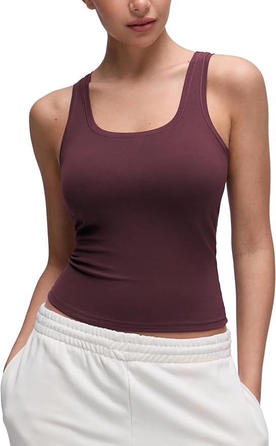 CRZ YOGA Softembrace Scoop Neck Tank Tops for Women - Casual Going Out Soft Double Lined Crop Basic Sleeveless Shirts