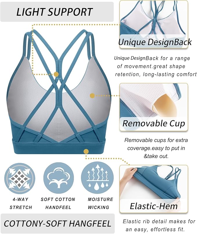 RUNNING GIRL Sports Bras for Women,Strappy Crisscross Back Padded Low Impact Running Sports Bra with Removable Cups
