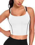QUOJIZY Longline Sports Bras for Women Spaghetti Straps Tank Top with Built-in Bra Strappy Sports Bra for Yoga