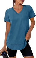 XIEERDUO Womens Workout Tops Short Sleeve Shirts Quick Dry Outfits for Hiking Running V Neck S-3XL