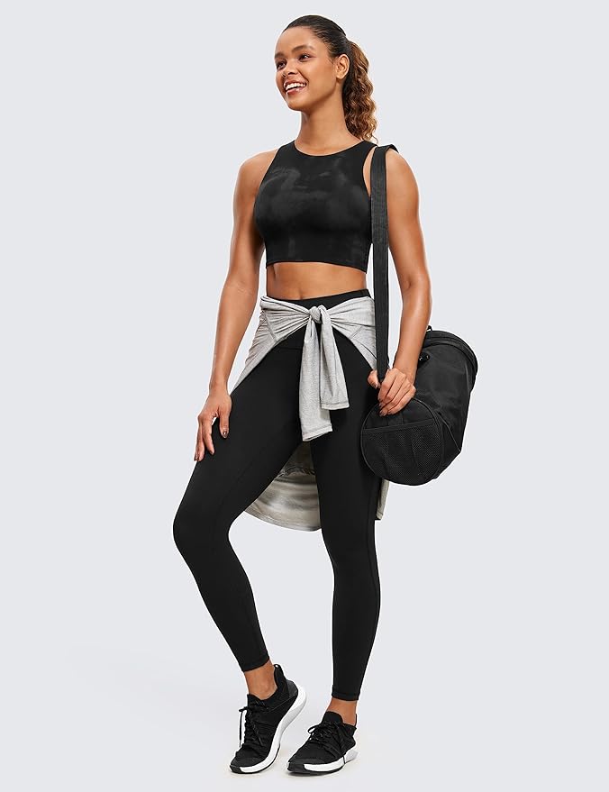 CRZ YOGA Butterluxe High Neck Crop Tank Tops for Women - Racerback Padded Longline Sports Bras Workout