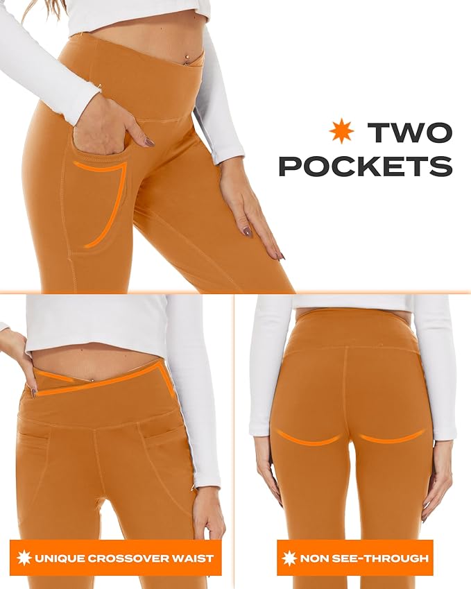 TNNZEET Black Flare Leggings for Women, Crossover Yoga Pants with Pockets Bootcut Flared Leggings