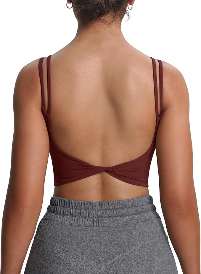 Aoxjox Women's Workout Sports Bras Fitness Yoga Crop Tank Metamorph Twist Back Cami