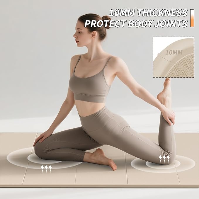 PAIDU Foldable Fitness Yoga Mat | 2/5" (10MM) Extra Thick | SGS Certified Non-Slip TPE | 75x26" Extra Long-Wide | Portable & Easy Store | for Yoga, Pilates, Home Gym & Full-Body Workouts