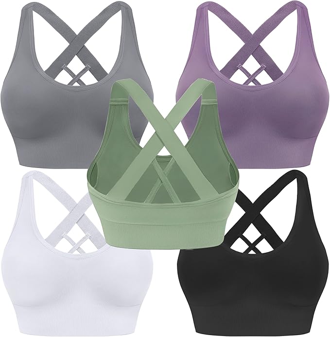 Evercute Sports Bras for Women Padded Medium Support Criss Cross Strappy Bra Seamless High Impact Yoga Exercise Athletic Bras