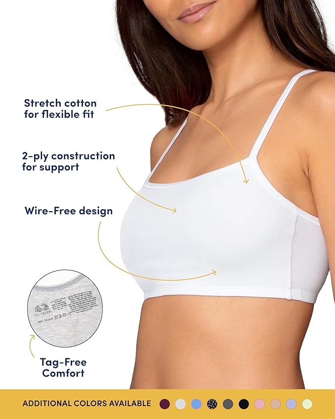 Fruit of the Loom Women's Spaghetti Strap Cotton Pullover Sports Bra Value Pack
