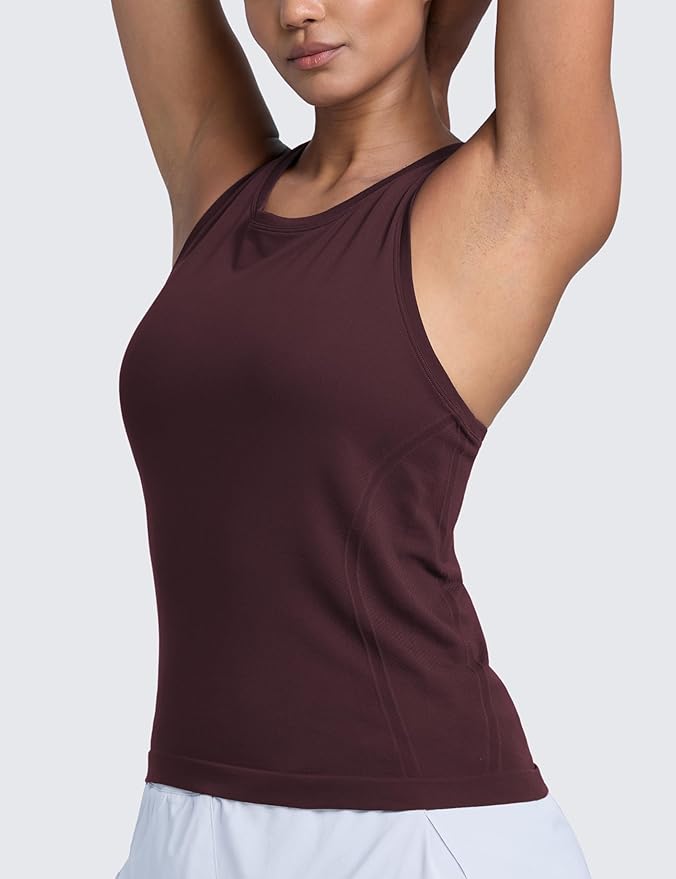 CRZ YOGA Seamless Workout Tank Tops for Women - Athletic Running Gym Sleeveless Shirts Crewneck Racerback Breathable