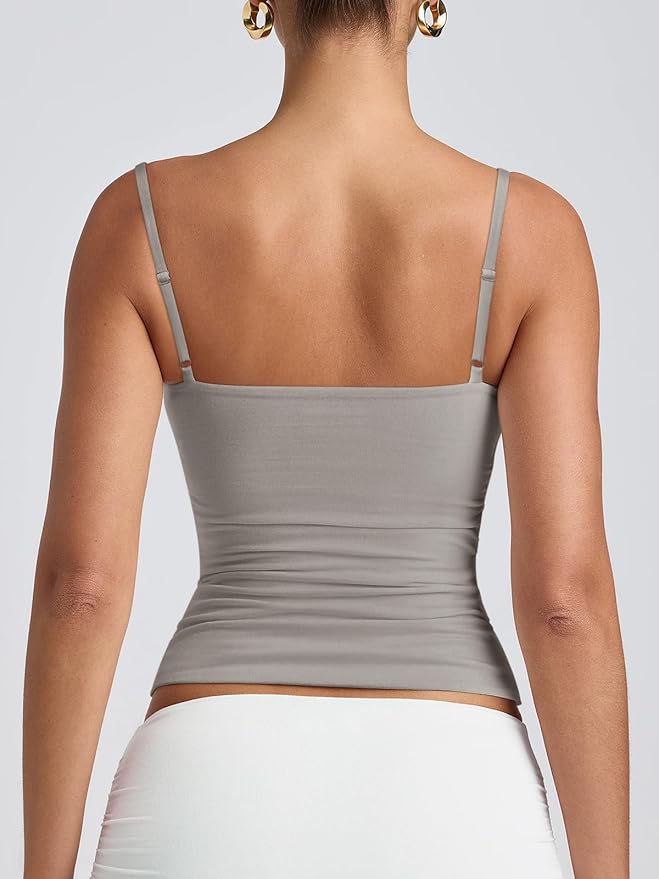 PINKMSTYLE Women's Basic Double Lined Scoop Neck Tank Tops Adjustable Cami Tank Summer Sleeveless Tops