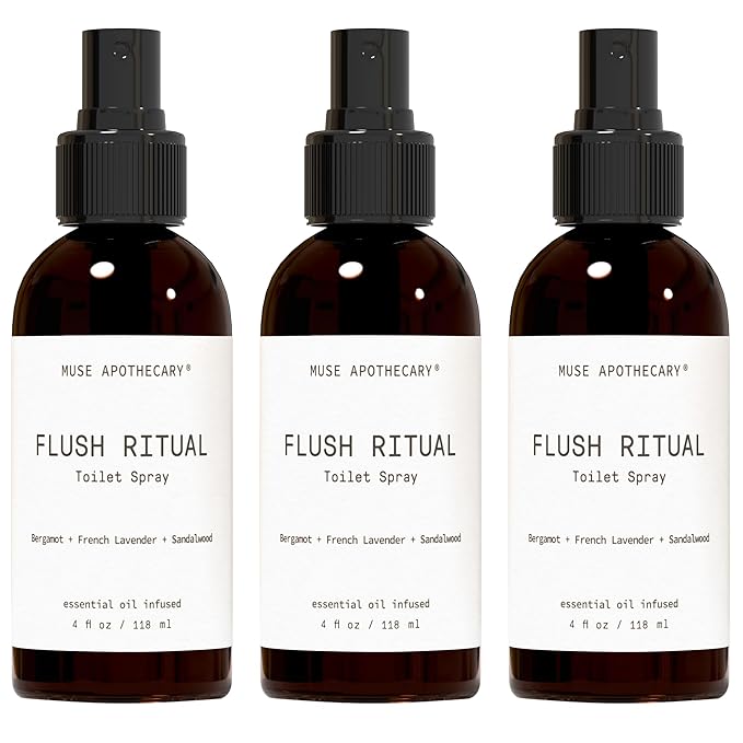 Muse Apothecary Flush Ritual - Aromatic & Refreshing Toilet Spray, Use Before You Go, 4 oz, Infused with Natural Essential Oils - Bergamot + French Lavender + Sandalwood, 3 Pack