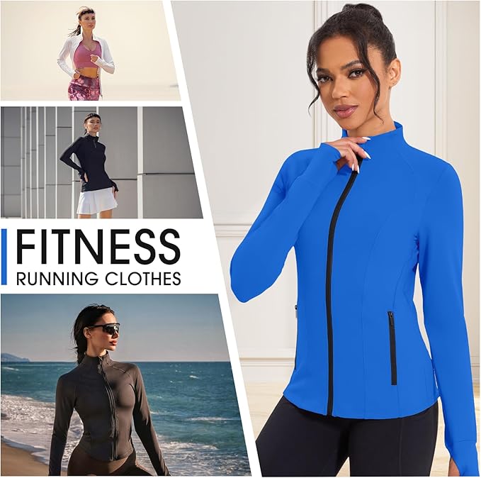 Workout Jackets for Women Lightweight Running Sweat Jackets Full Zip Up Exercise Yoga Athletic Clothes with Pockets