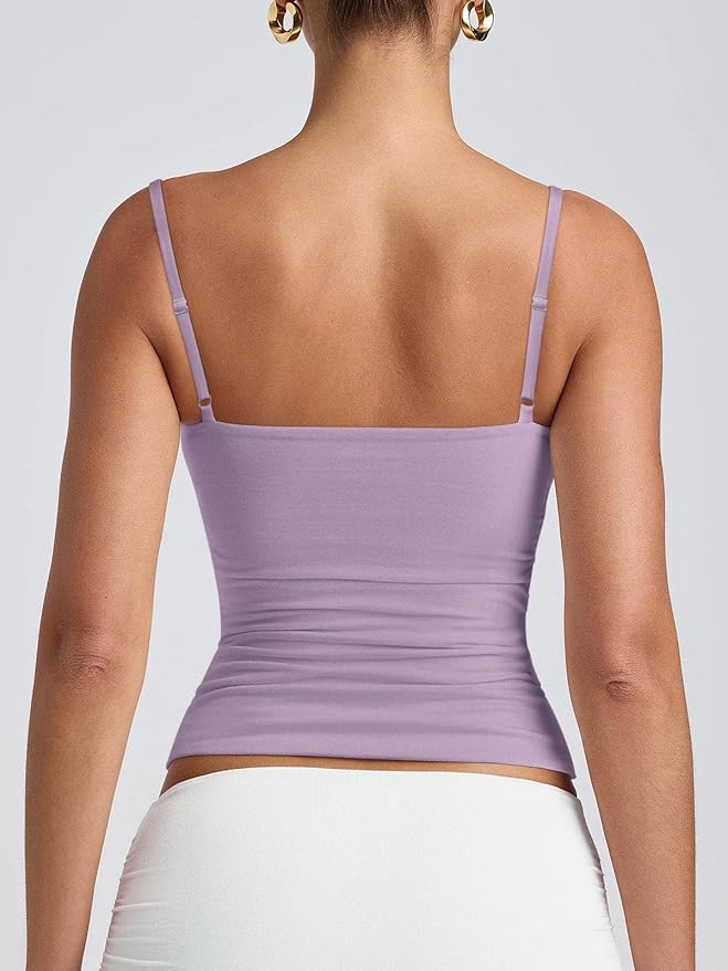 PINKMSTYLE Women's Basic Double Lined Scoop Neck Tank Tops Adjustable Cami Tank Summer Sleeveless Tops