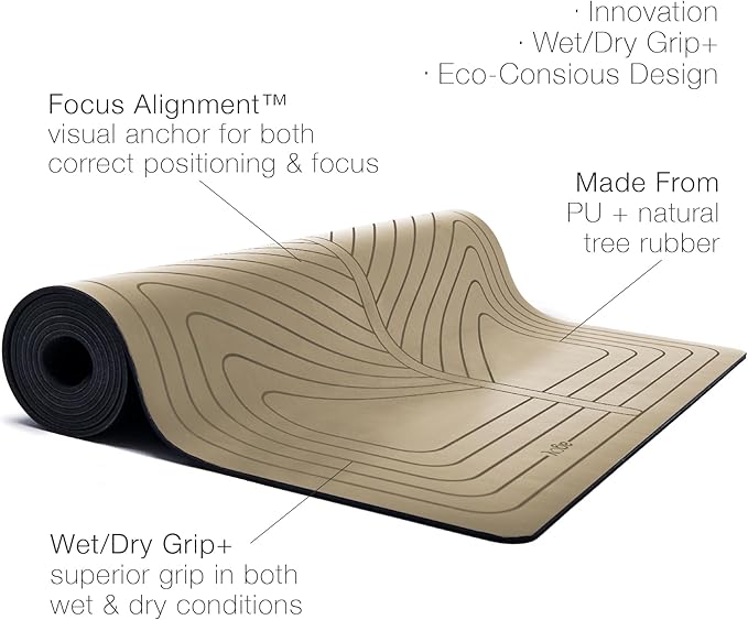agoy PRO+ WARRIOR - Premium Non-Slip Yoga Mat – Eco-Conscious Design - PU Mat With Wet/Dry Grip+ - Focus Alignment - Lazer-Etched Technology - A Portable Standard Size Mat for All Styles of Yoga