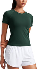 CRZ YOGA Seamless Workout Tops for Women Waist Length - Running Gym Athletic Yoga Short Sleeve Shirts Breathable Crewneck