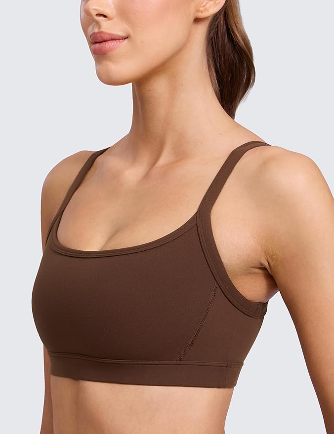 CRZ YOGA Butterlift Double Lined Scoop Neck Sports Bras for Women - Spaghetti Straps U Back Yoga Top Non Padded