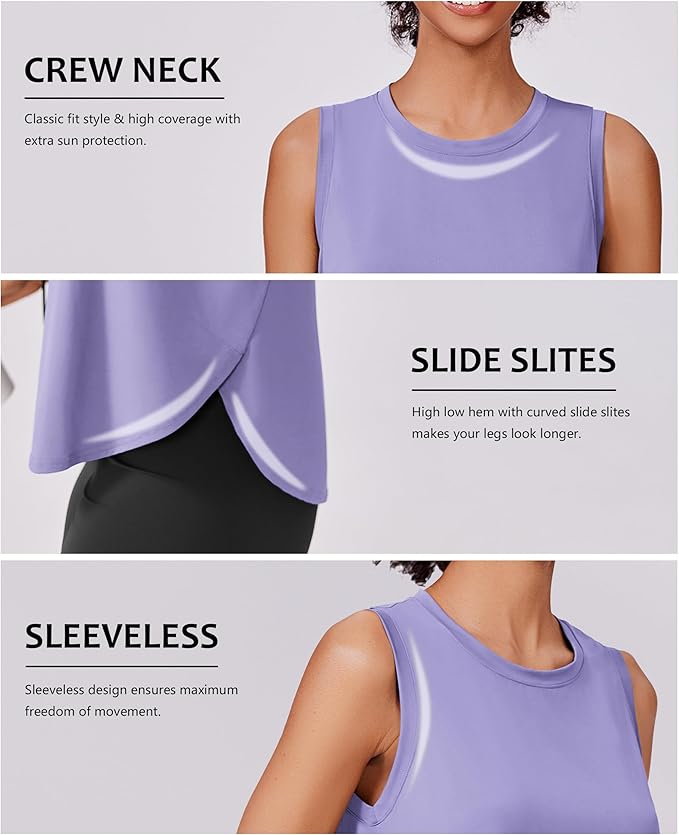 PINSPARK Workout Tank Tops Woman UPF 50+ Yoga Tanks Quick Dry Sleeveless Gym Shirts with Side Slits Loose Fit Athletic Top